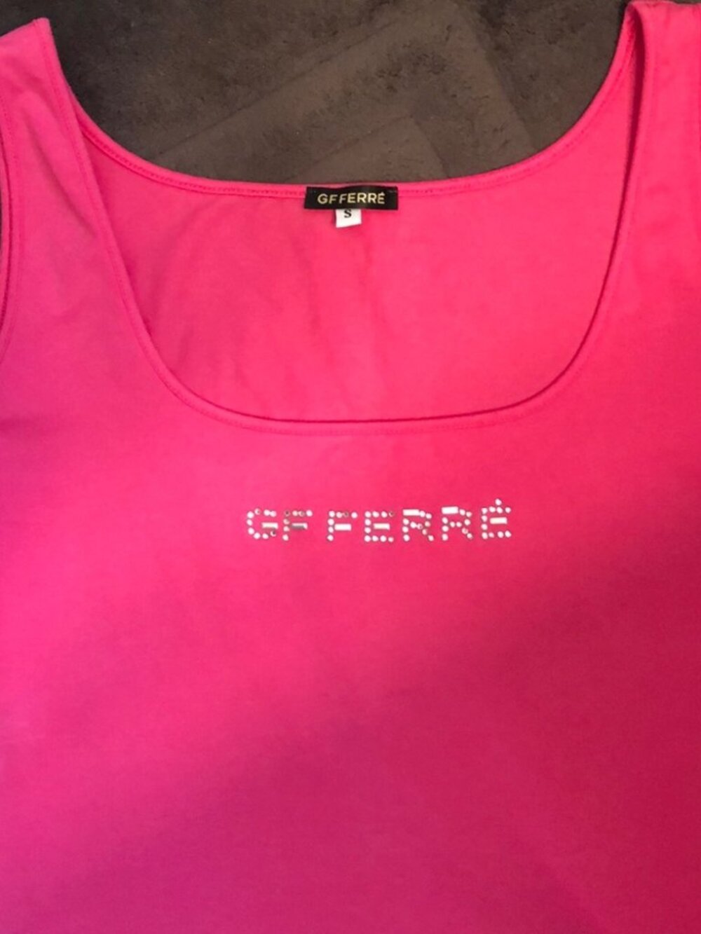 Designer GF FERRE Cotton Tank Top with Sparkle detail, Small